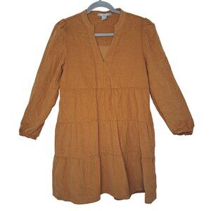 Lucky Brand Corduroy Tiered Dress Knee Length Boho Prairie Size Small